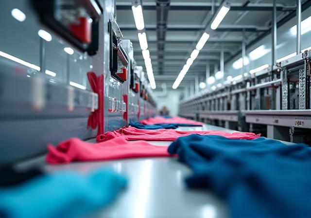 Athletic apparel being manufactured in a clean, modern facility.